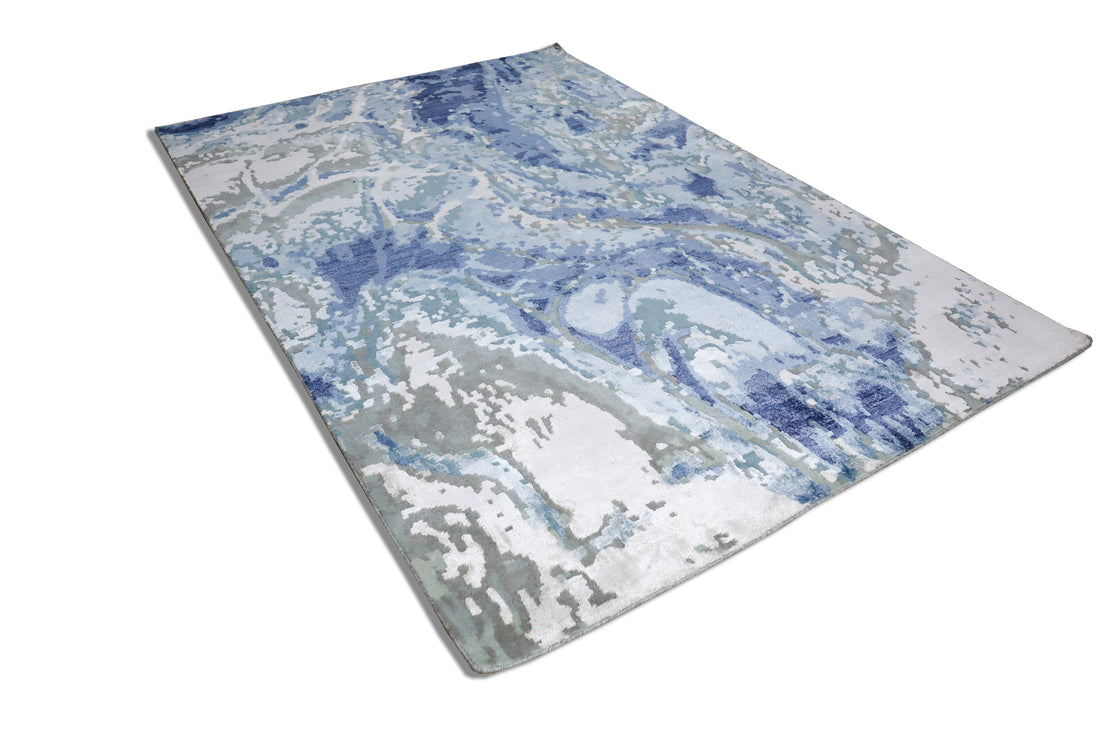 Quinlan Ocean Blue and Sand Drift Abstract Hand-Knotted Wool Rug