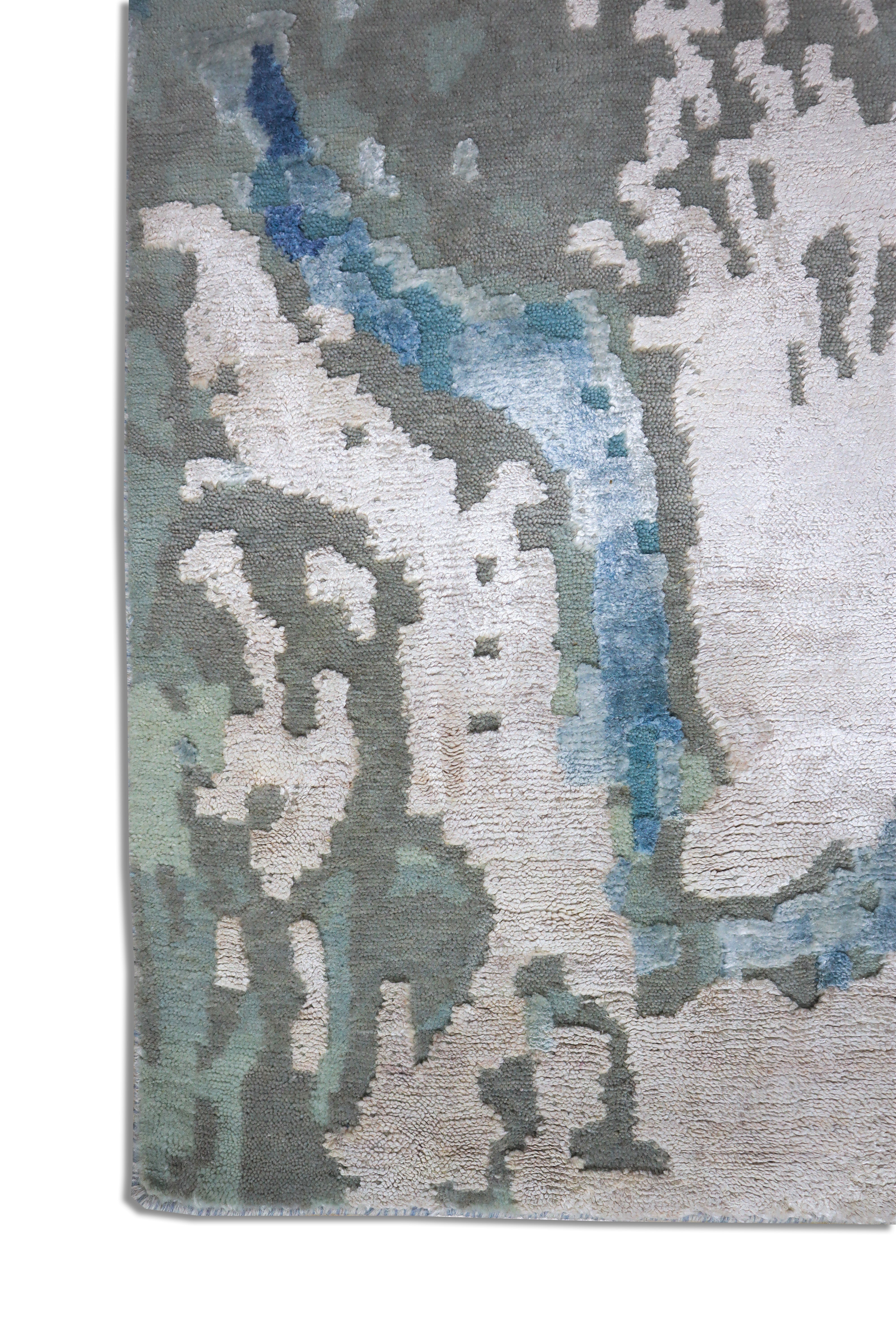 Quinlan Ocean Blue and Sand Drift Abstract Hand-Knotted Wool Rug