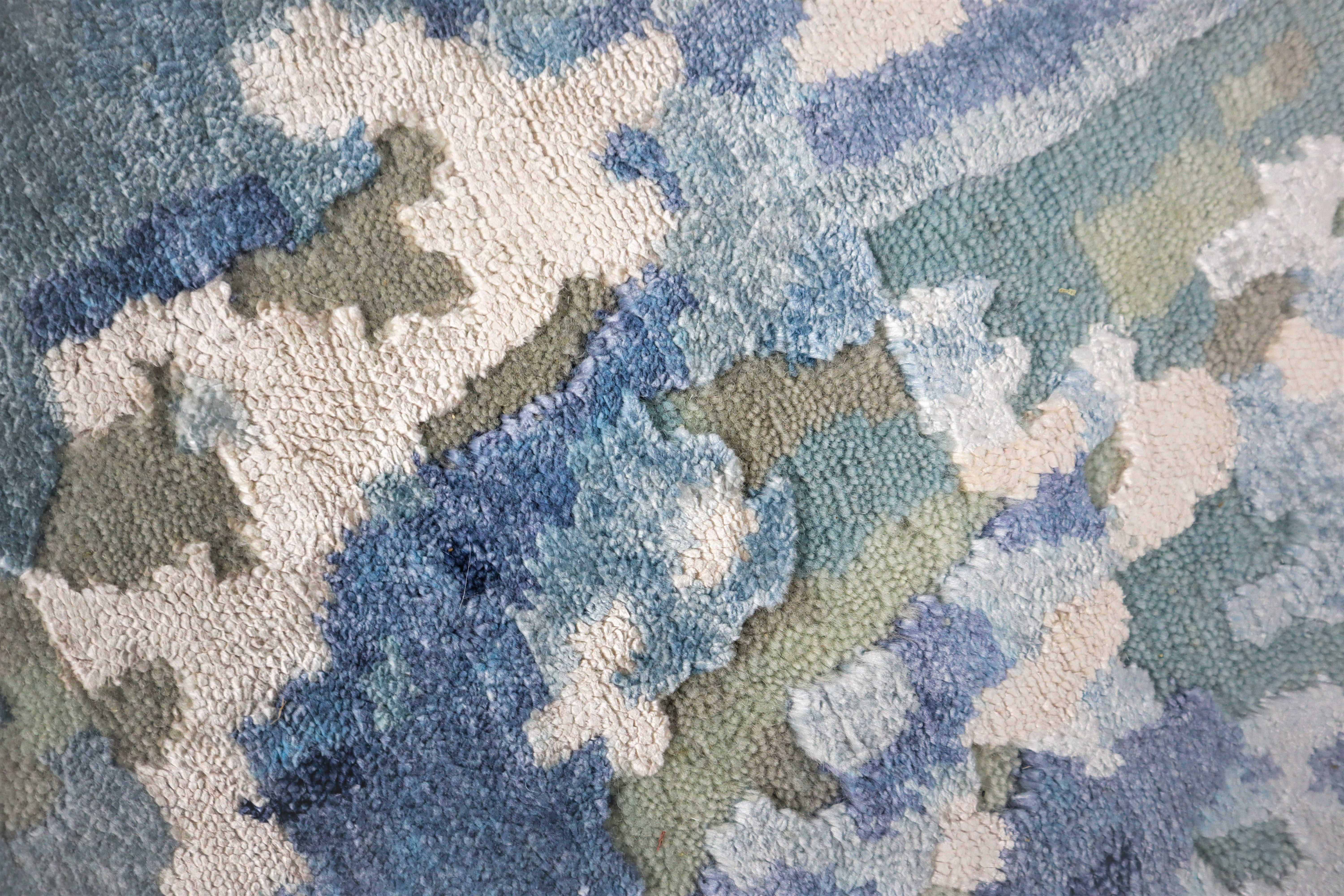 Quinlan Ocean Blue and Sand Drift Abstract Hand-Knotted Wool Rug