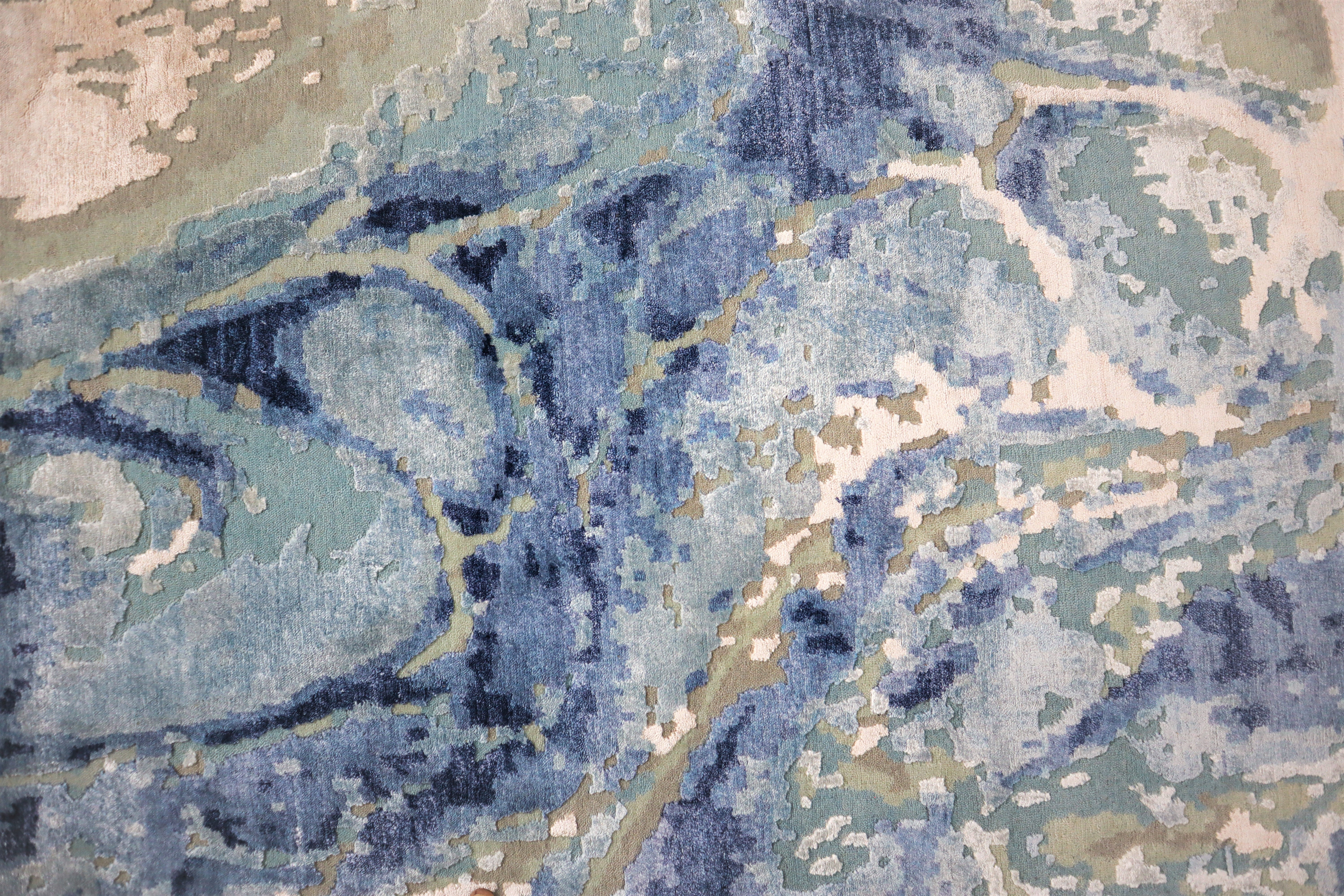 Quinlan Ocean Blue and Sand Drift Abstract Hand-Knotted Wool Rug