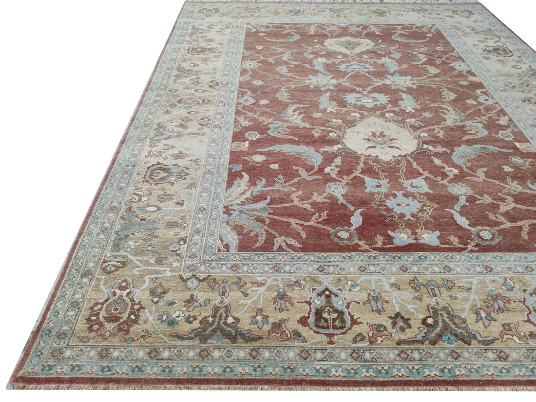 Roselyn Red Oushak Hand-Knotted Wool Rug