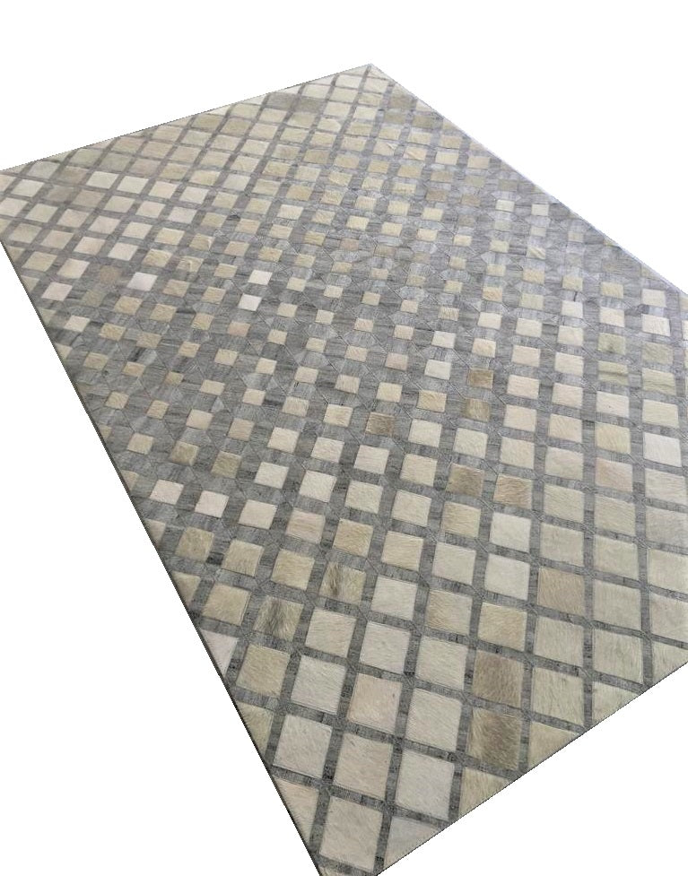 Sahara Block Leather Patched Hand-Stitched Rug