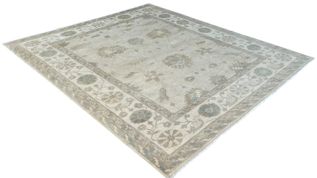 Ivory Sand Moonstone Oushak Hand-Knotted Wool Rug