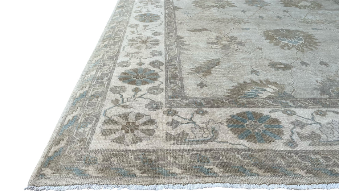 Ivory Sand Moonstone Oushak Hand-Knotted Wool Rug