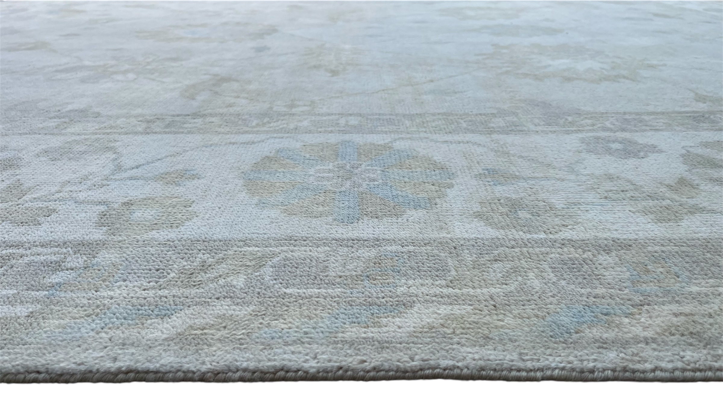 Ivory Sand Moonstone Oushak Hand-Knotted Wool Rug