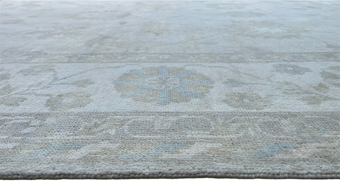 Ivory Sand Moonstone Oushak Hand-Knotted Wool Rug