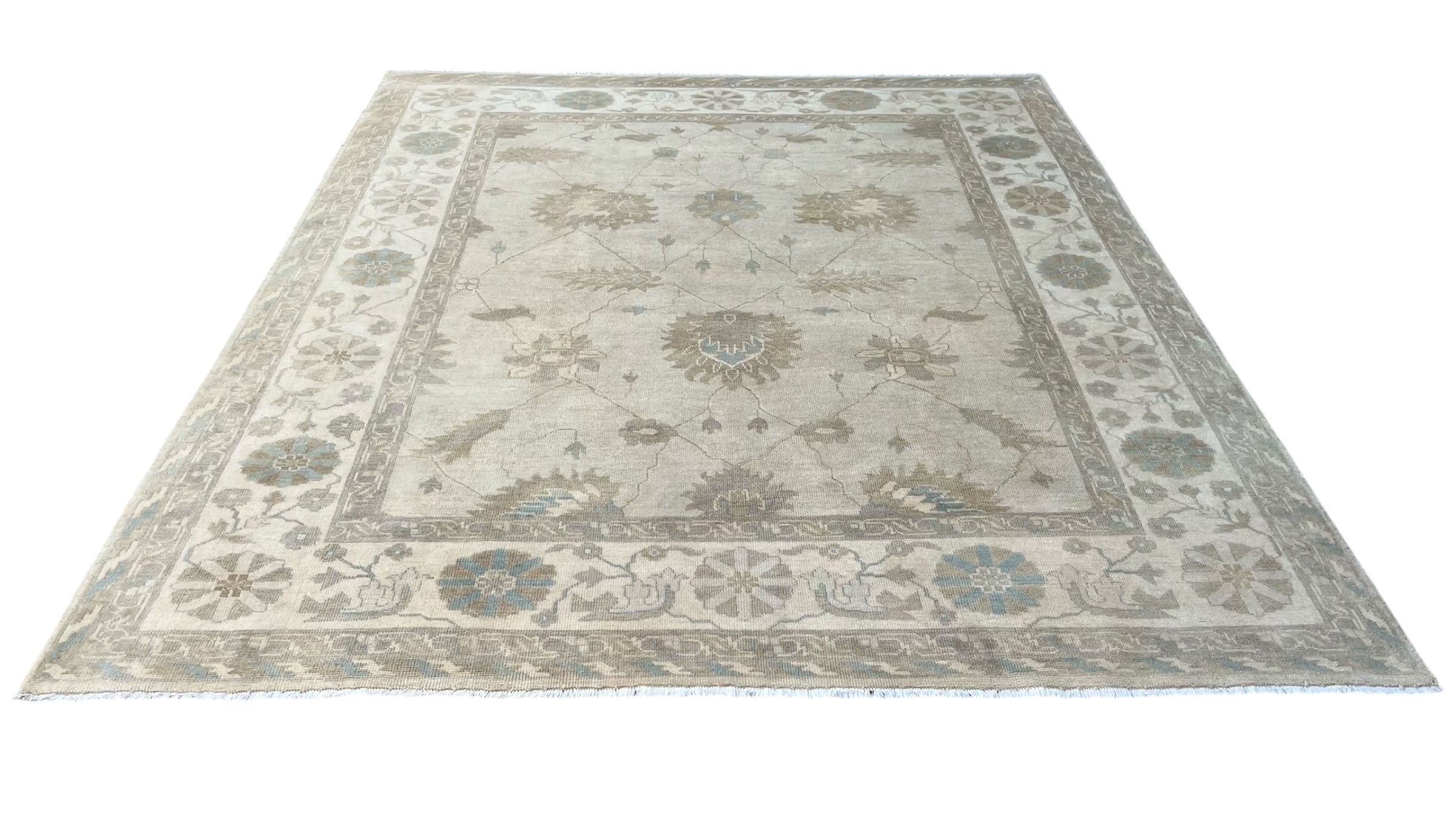 Ivory Sand Moonstone Oushak Hand-Knotted Wool Rug