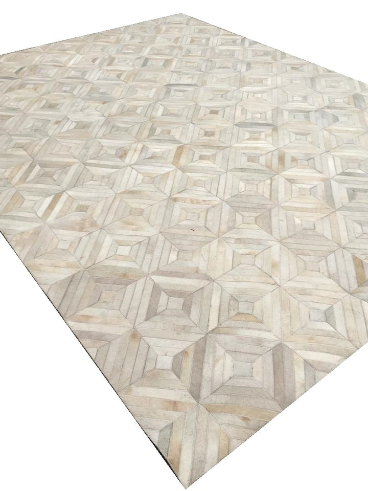 Sienna Grid Leather Patched Hand-Stitched Rug