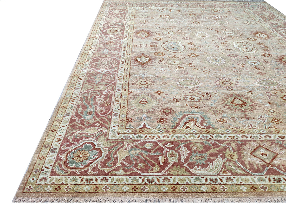 Sorella Peach Red Oushak Hand-Knotted Wool Rug