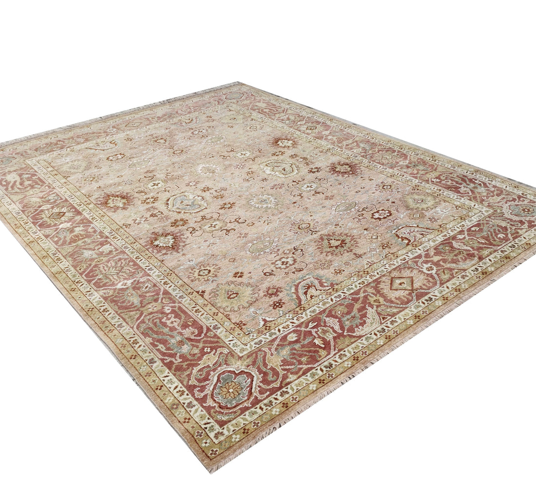 Sorella Peach Red Oushak Hand-Knotted Wool Rug