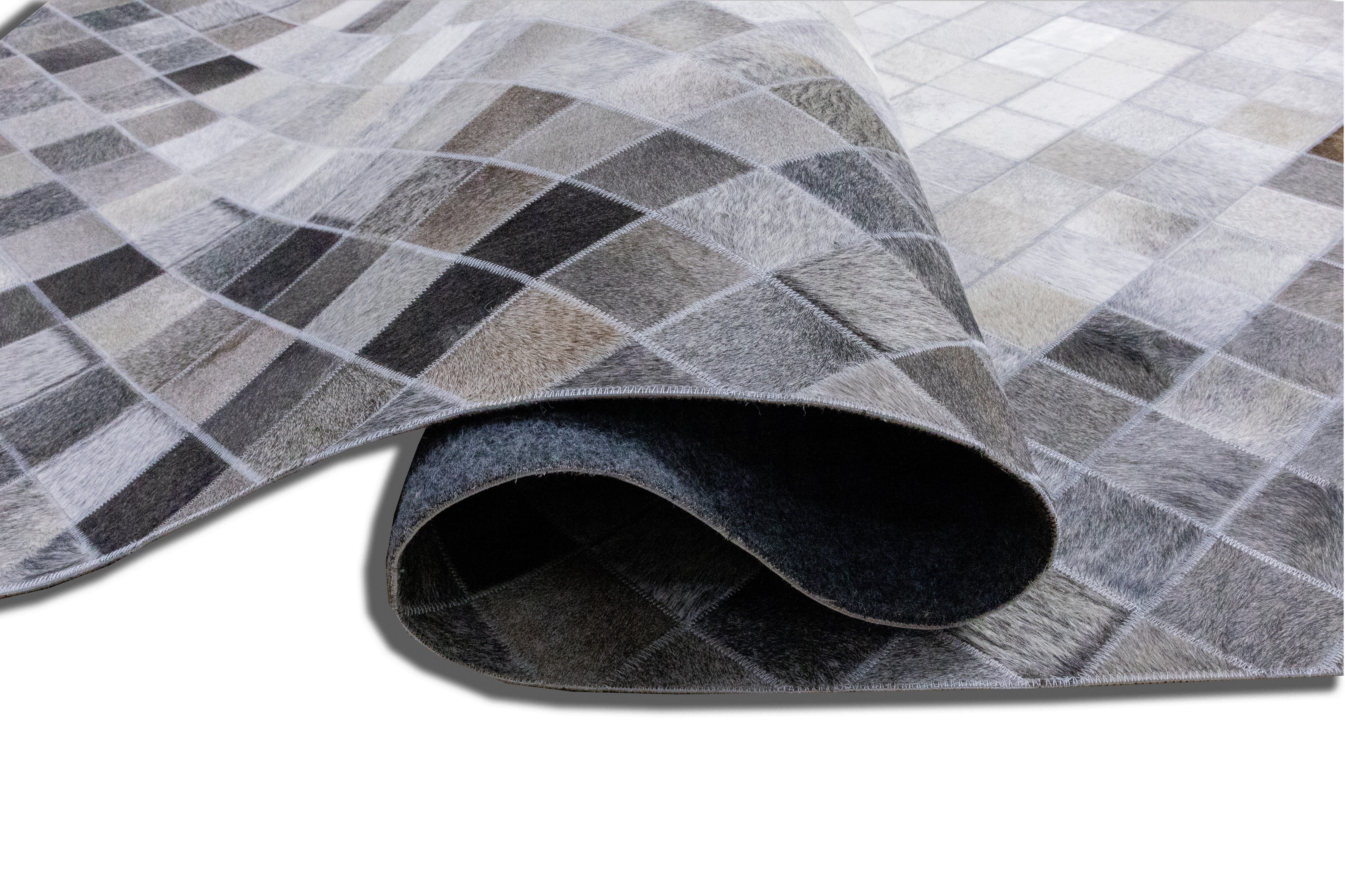 Sterling Diamond Leather Patched Hand-Stitched Rug
