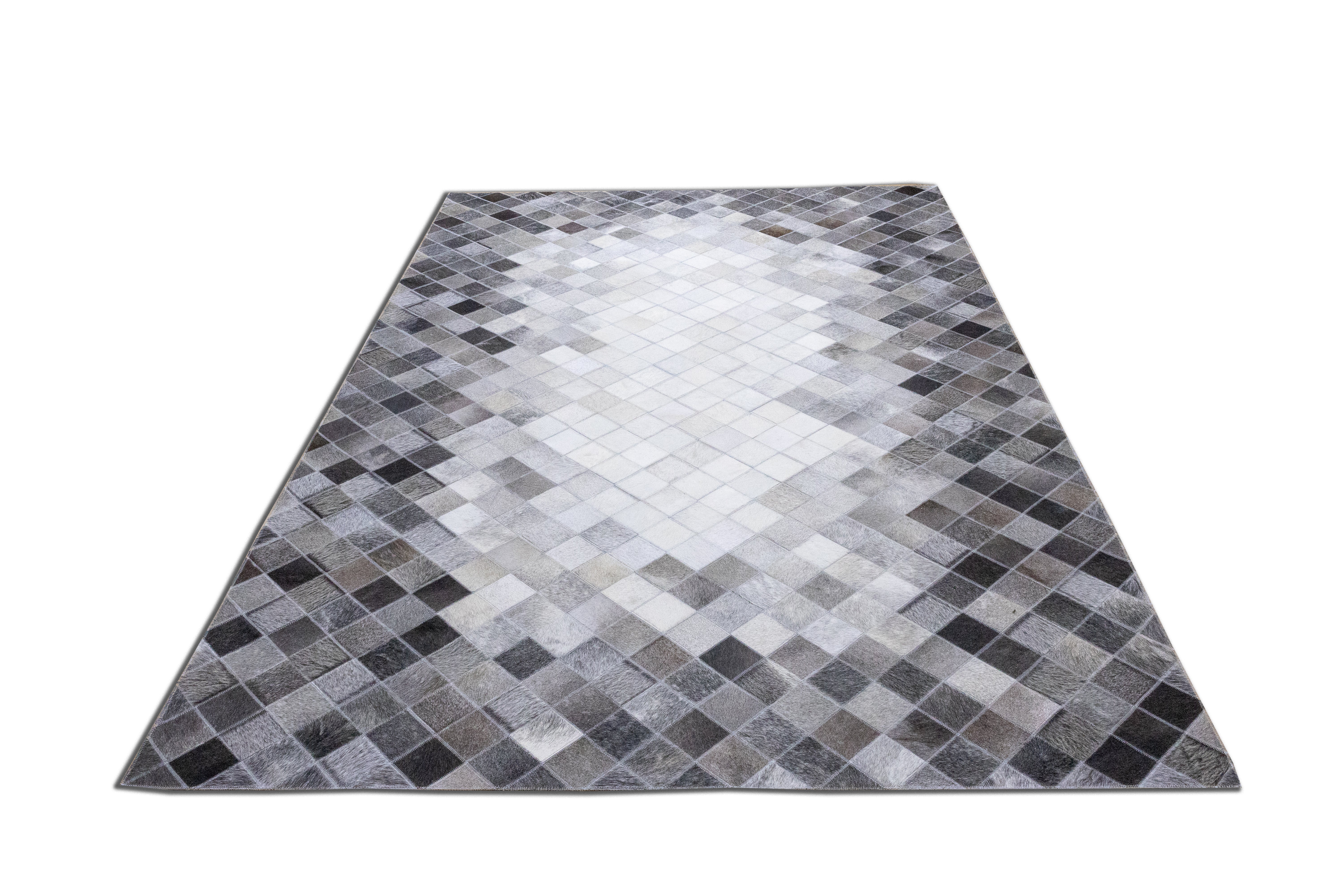 Sterling Diamond Leather Patched Hand-Stitched Rug