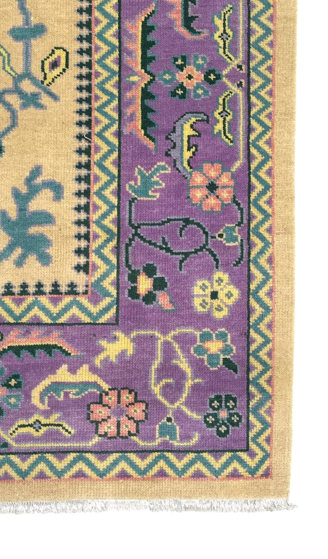 Tavira Heritage Distressed Purple Gold Hand-Knotted Wool Rug