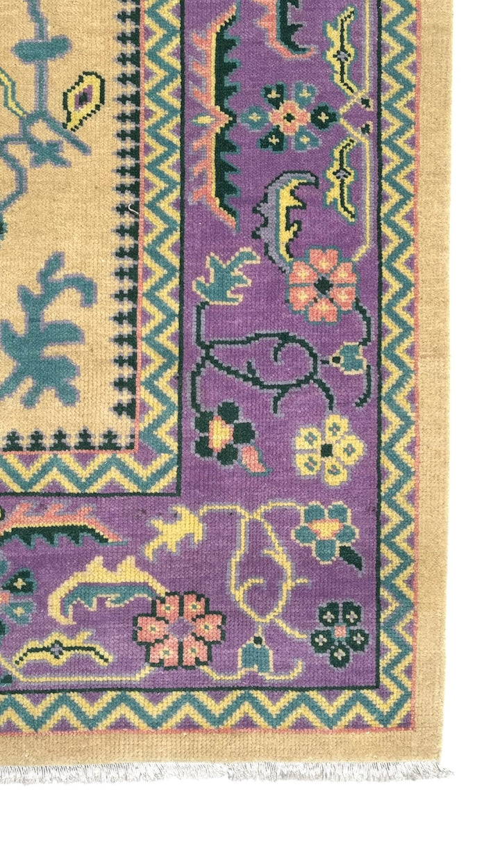 Tavira Heritage Distressed Purple Gold Hand-Knotted Wool Rug