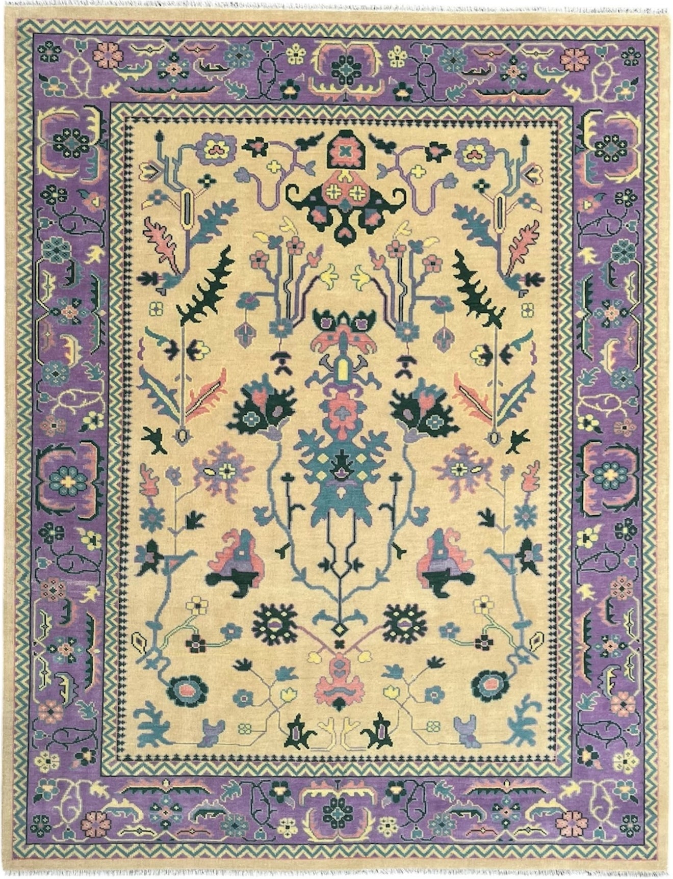 Tavira Heritage Distressed Purple Gold Hand-Knotted Wool Rug