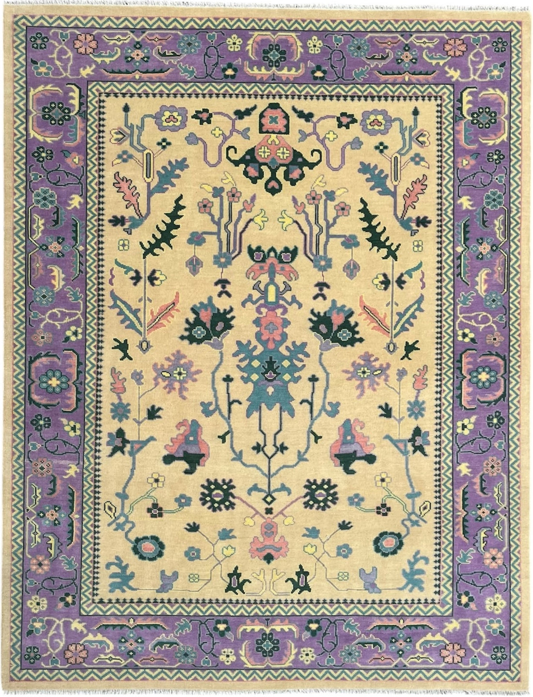 Tavira Heritage Distressed Purple Gold Hand-Knotted Wool Rug