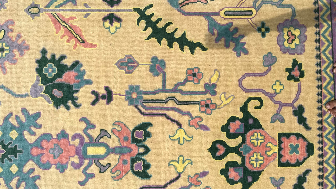 Tavira Heritage Distressed Purple Gold Hand-Knotted Wool Rug