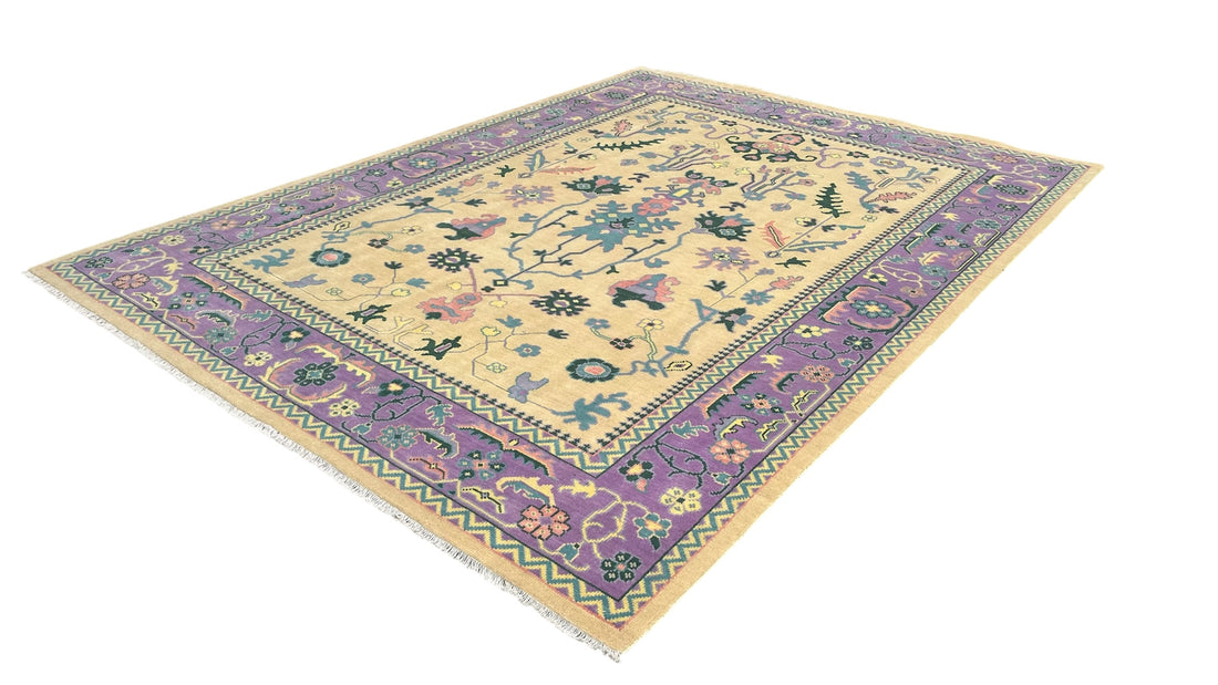 Tavira Heritage Distressed Purple Gold Hand-Knotted Wool Rug