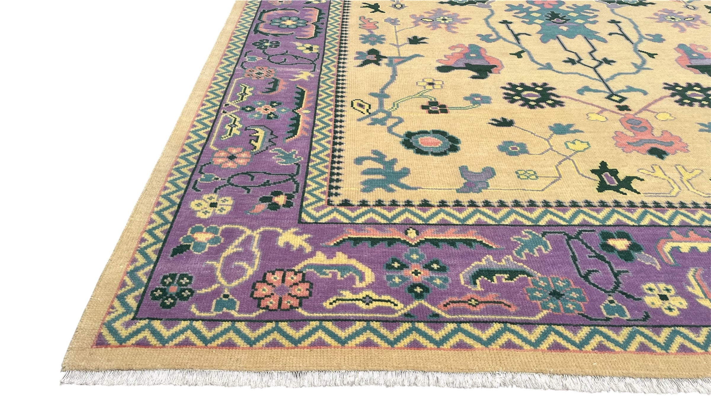 Tavira Heritage Distressed Purple Gold Hand-Knotted Wool Rug