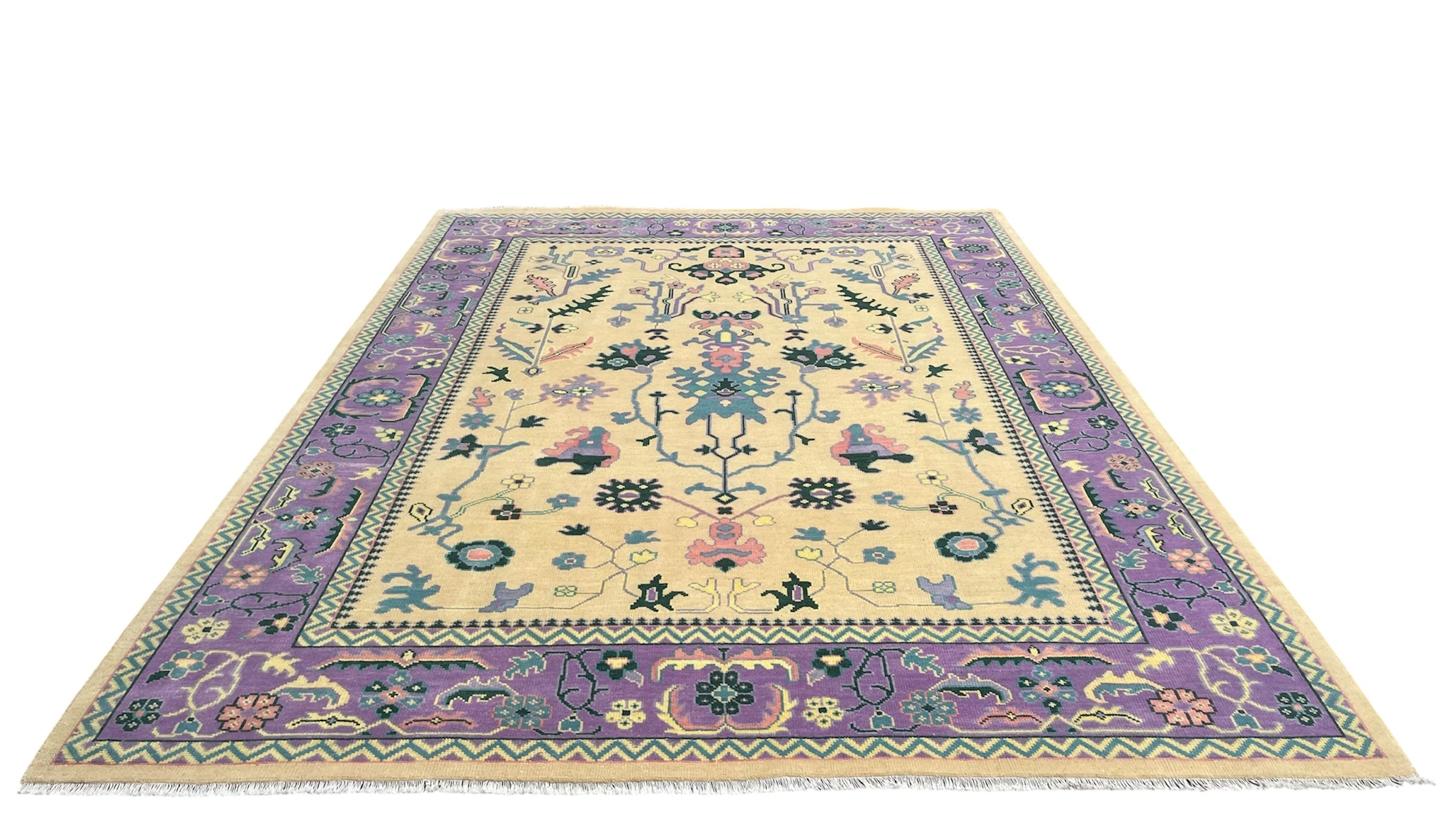 Tavira Heritage Distressed Purple Gold Hand-Knotted Wool Rug
