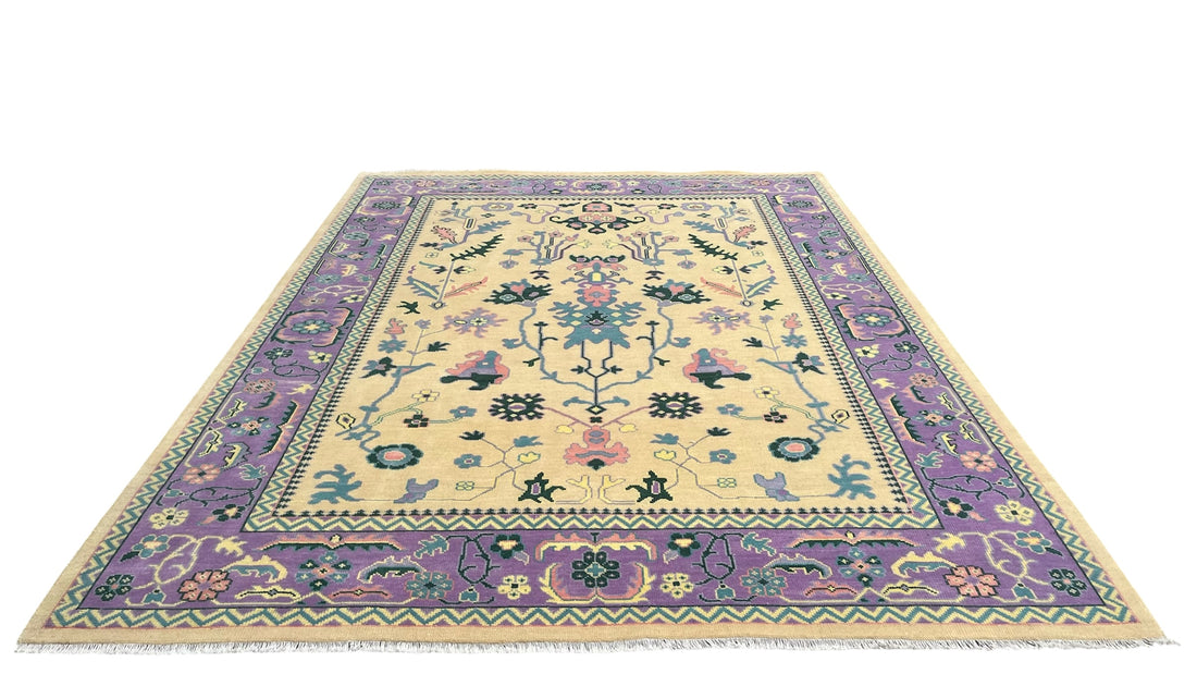 Tavira Heritage Distressed Purple Gold Hand-Knotted Wool Rug