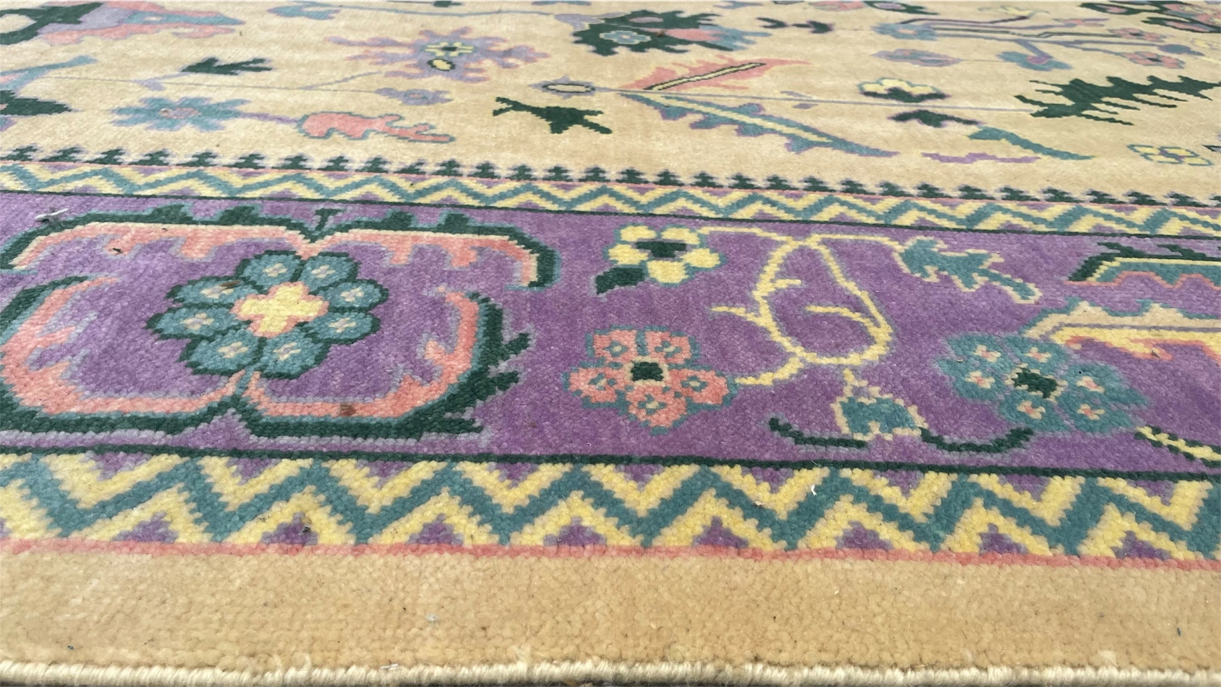 Tavira Heritage Distressed Purple Gold Hand-Knotted Wool Rug
