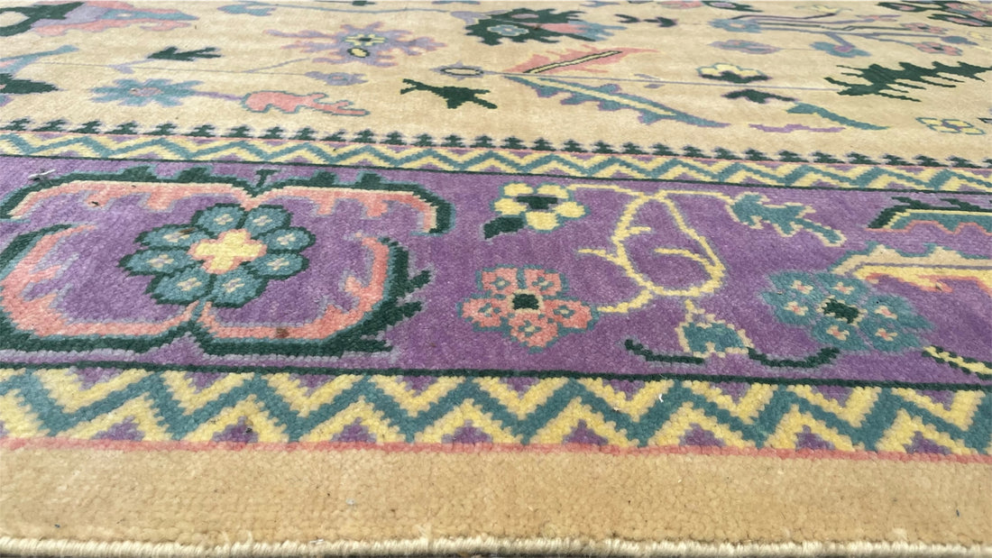 Tavira Heritage Distressed Purple Gold Hand-Knotted Wool Rug