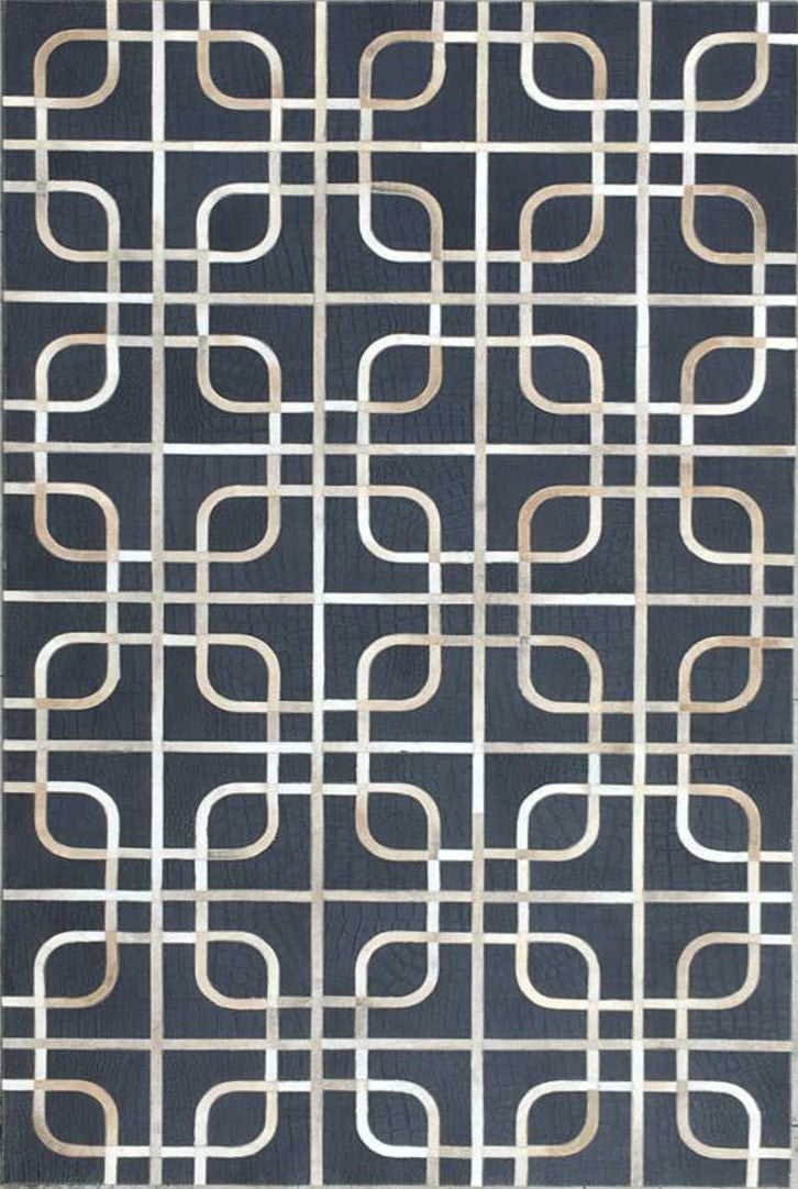 Vanguard Geometric Leather Patched Hand-Stitched Rug