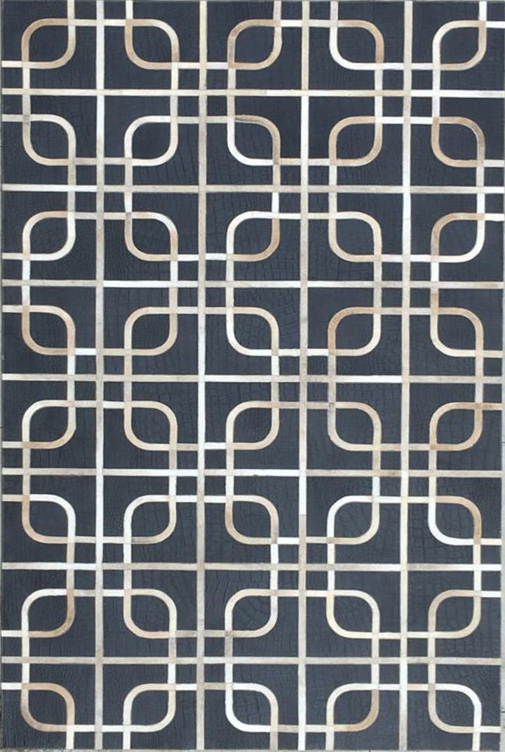 Vanguard Geometric Leather Patched Hand-Stitched Rug