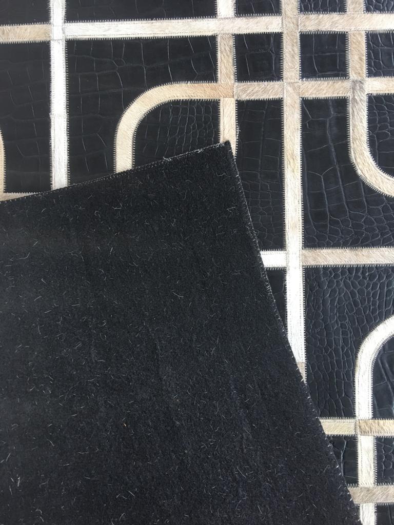 Vanguard Geometric Leather Patched Hand-Stitched Rug