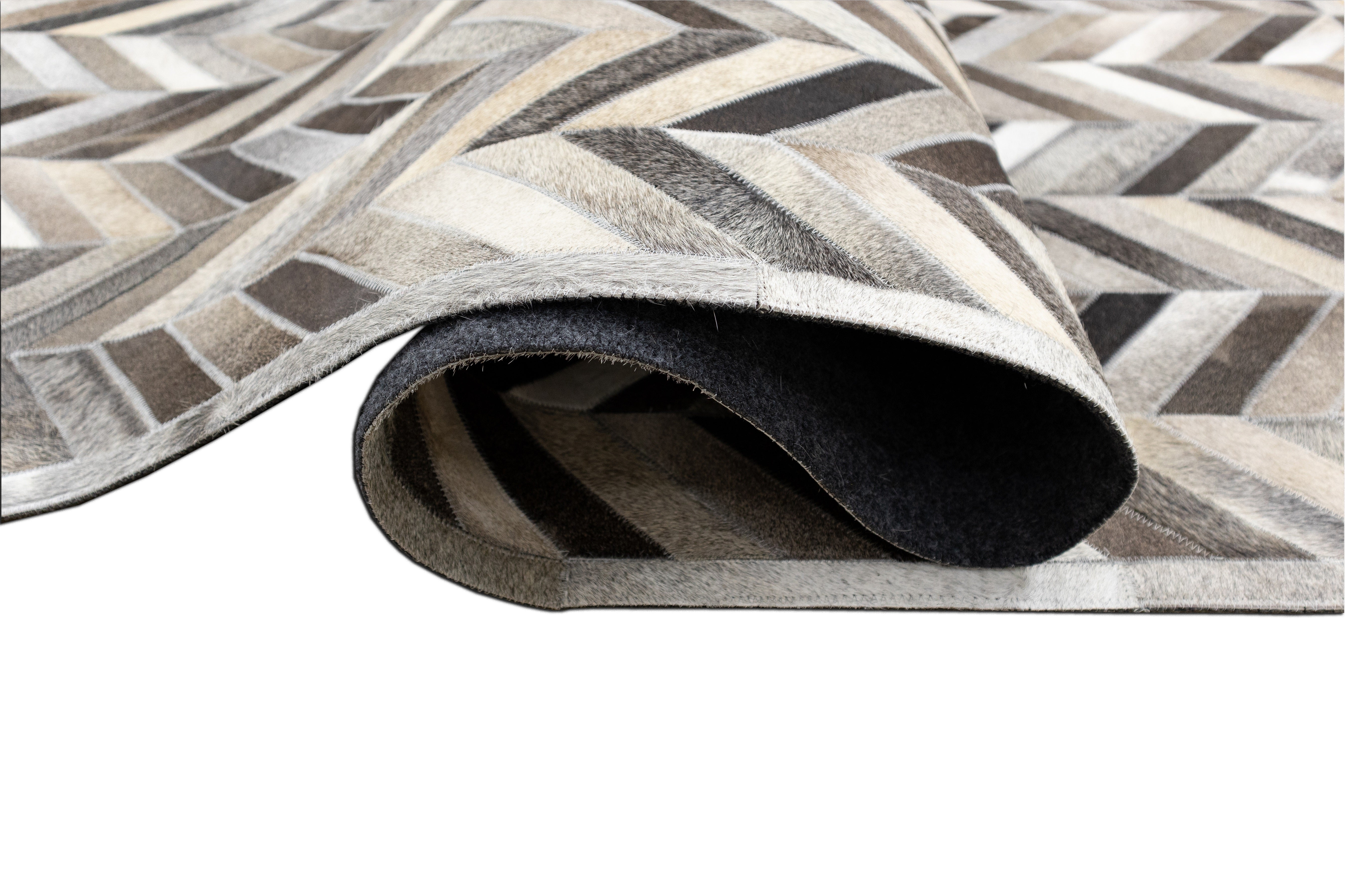 Zephyr Tonal Leather Patched Hand-Stitched Rug