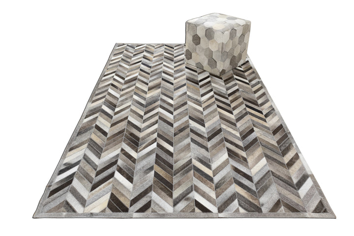 Zephyr Tonal Leather Patched Hand-Stitched Rug